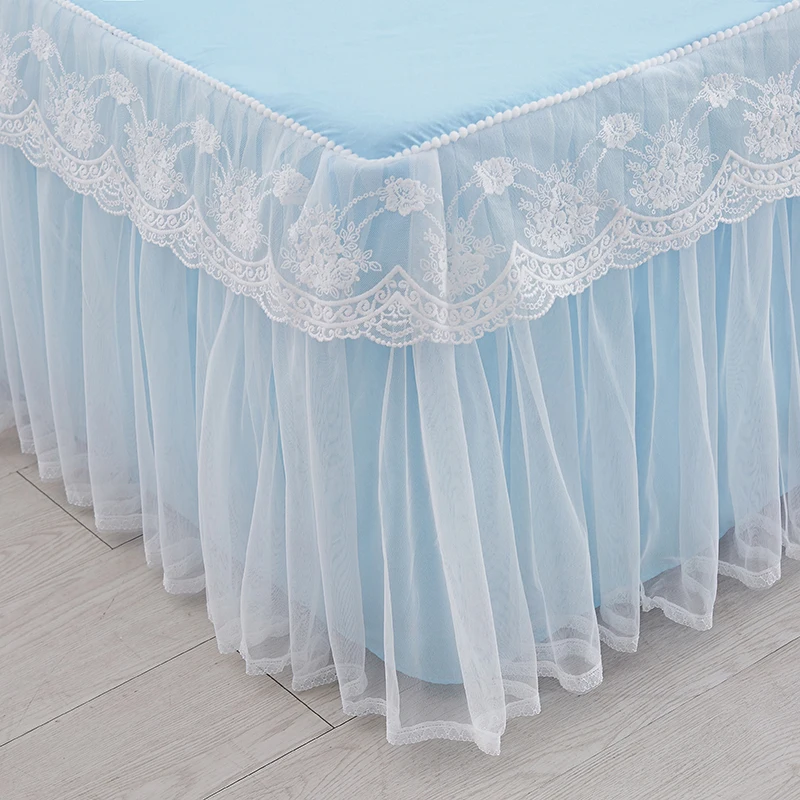 Romantic Wedding Bedding Mattress Cover Pillow cases 1/3pcs Solid Lace Princess Bedspread Bed Skirt Fitted Sheet Twin Queen King