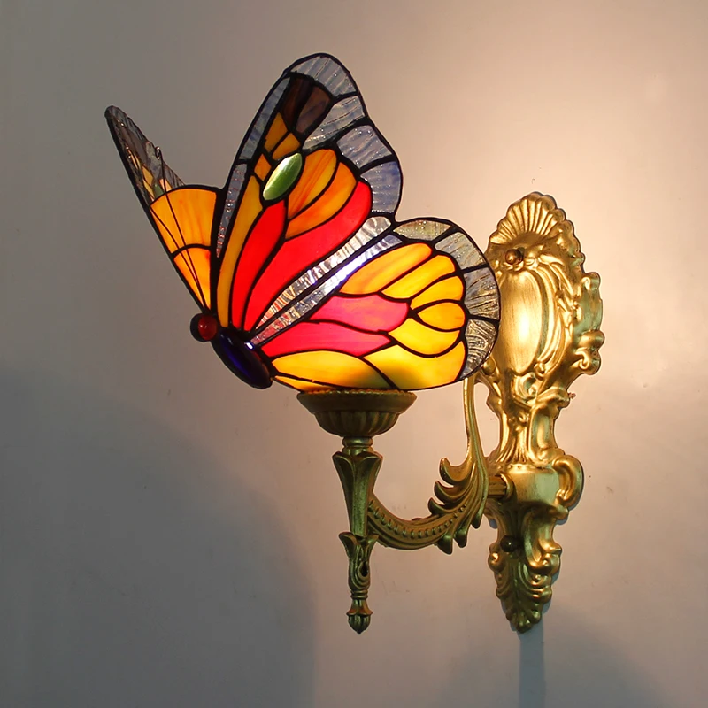 Europeu para Cima para Baixo Luzes de Parede para o Quarto Conduziu a Lâmpada Artpad Retro Vitrais Borboleta Cabeceira Corredor Frente Espelho E27 Turca 16 Cheap Luminárias de parede