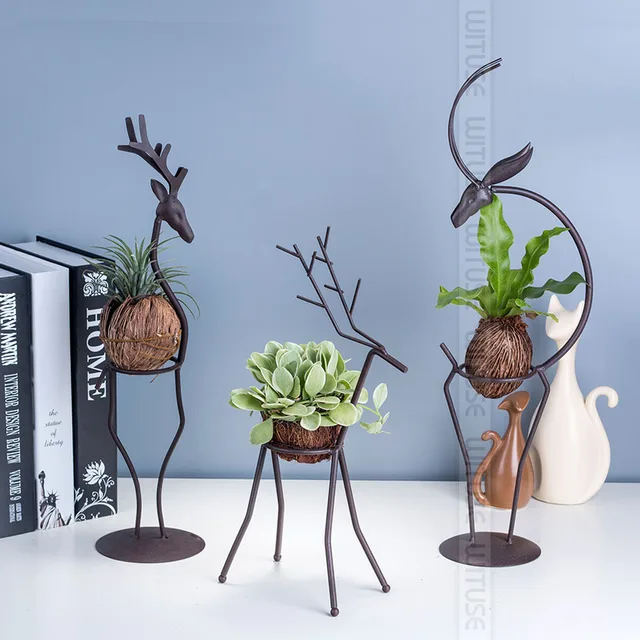 Whole 1pc 2pcs 3pcs Deer Shaped Iron Display Stand Flower Pot Whole 1pc 2pcs 3pcs Deer Shaped Iron Display Stand Flower Pot Air Plants Holder For Office Home Decaration