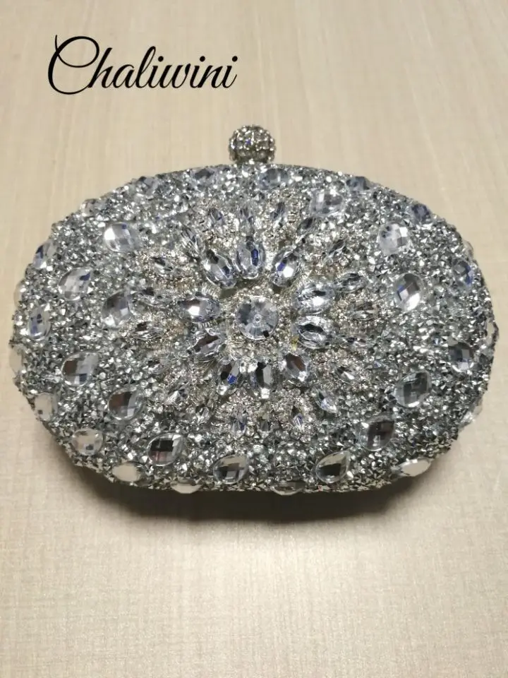 

Wedding Diamond Silver Floral Crystal Sling Package Woman Bag Clutch Bag cell phone pocket Matching Wallet Purse Handbags