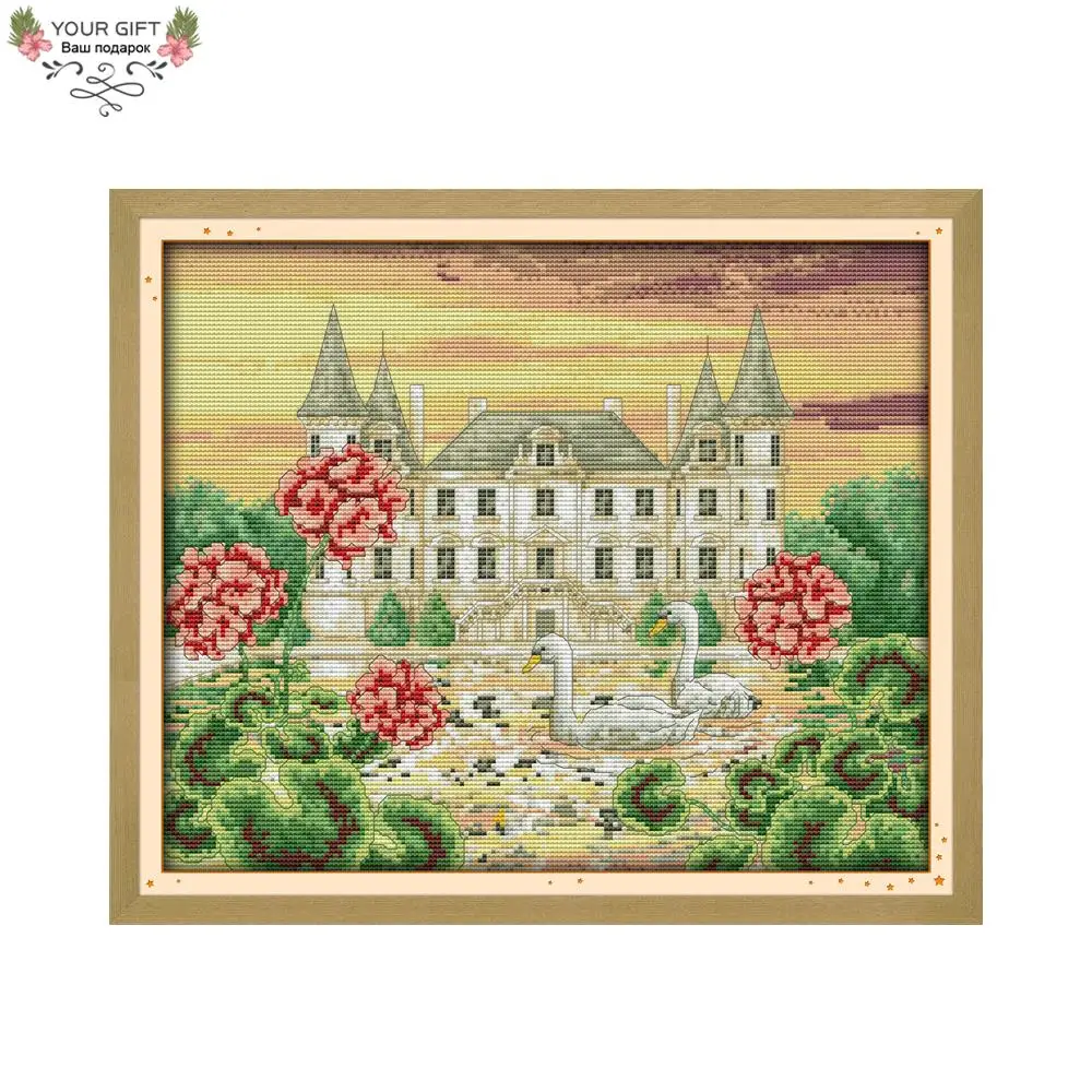 

Joy Sunday F709 Free Shipping 14CT 11CT Counted and Stamped Home Decor The Swan Castle Needlepoints Embroidery Cross Stitch Kits