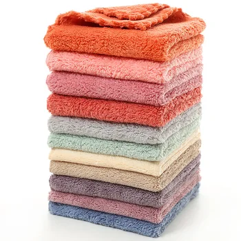 4 pièces/ensemble essuie-mains petit 25x25cm corail polaire couleur unie serviette de visage pour enfants bonne Absorption d'eau serviette toalha de banho 1
