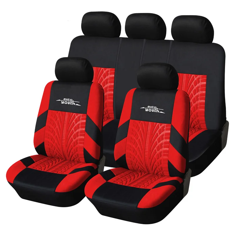 AUTOYOUTH-Red-Tire-Track-Detail-Style-Polyester-Fabric-Universal-Car-Seat-Covers-Set-Fits-Most-Brand