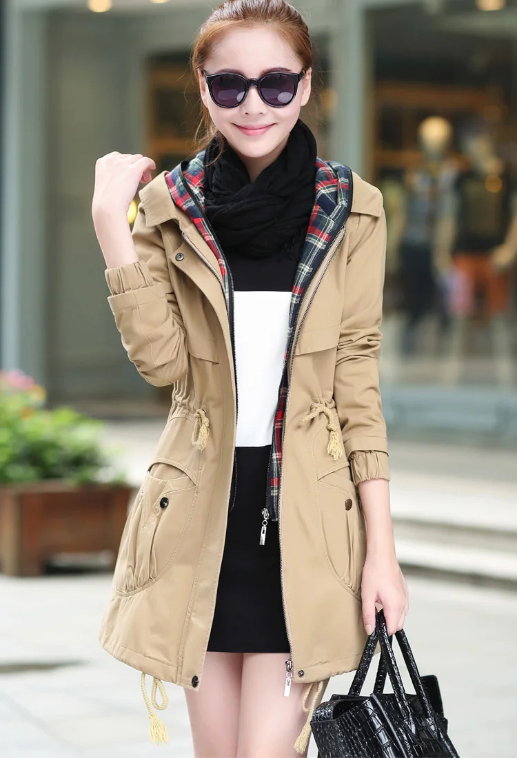 Женские куртки осенние новые женские ветровки корейская мода тонкая талия была тонкая большой размер Темперамент ветровка куртка женская