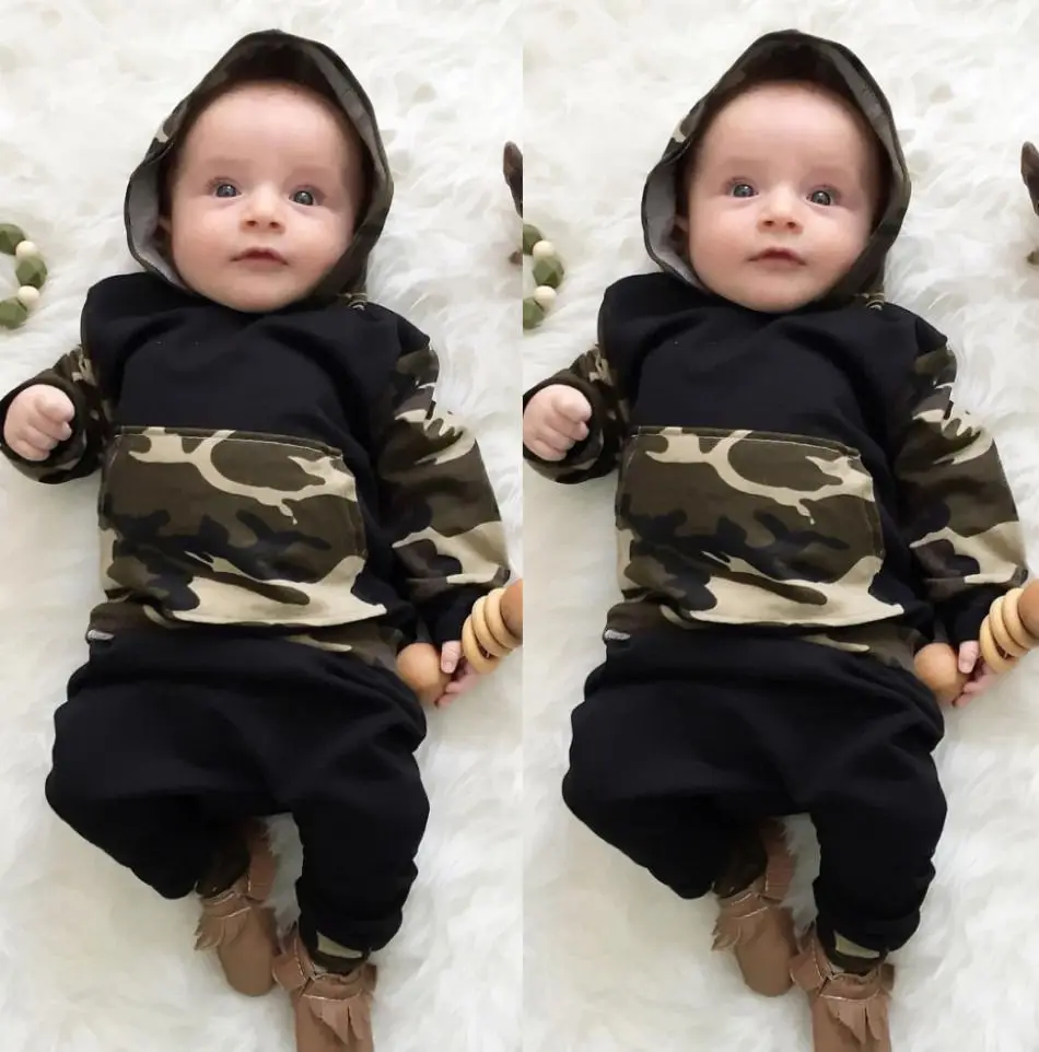 Winter Newborn Baby Boys clothing Camouflage Costumes kids boys clothes set Hooded Tops Harem