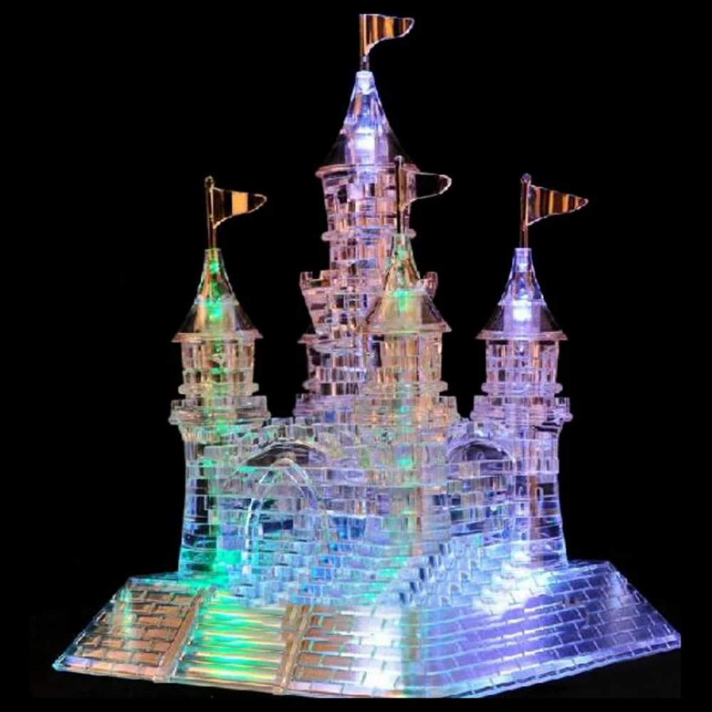 

3D Crystal Castle Puzzle Jigsaw Creative Gift with Music Colorful Lights for Children - Transparent