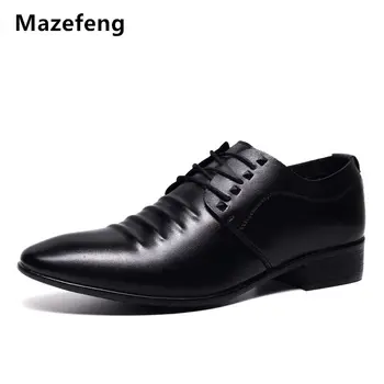 

2017 Mazefeng Men Leather Dress Shoes Pointed toe Business Shoes Pigskin High quality Men Flat Lace-up Male Split Leather Shoes