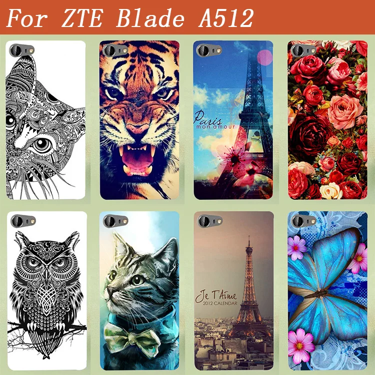 

New 14 Patterns Rose Flowers Painting case For ZTE A512 Cover Painting Special animal Eiffel Towers cover For ZTE Blade A512