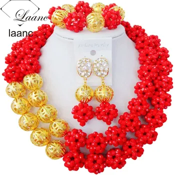 

Jewelry Sets African Bridal Red Opaque Crystal Nigerian Wedding Beads AL027