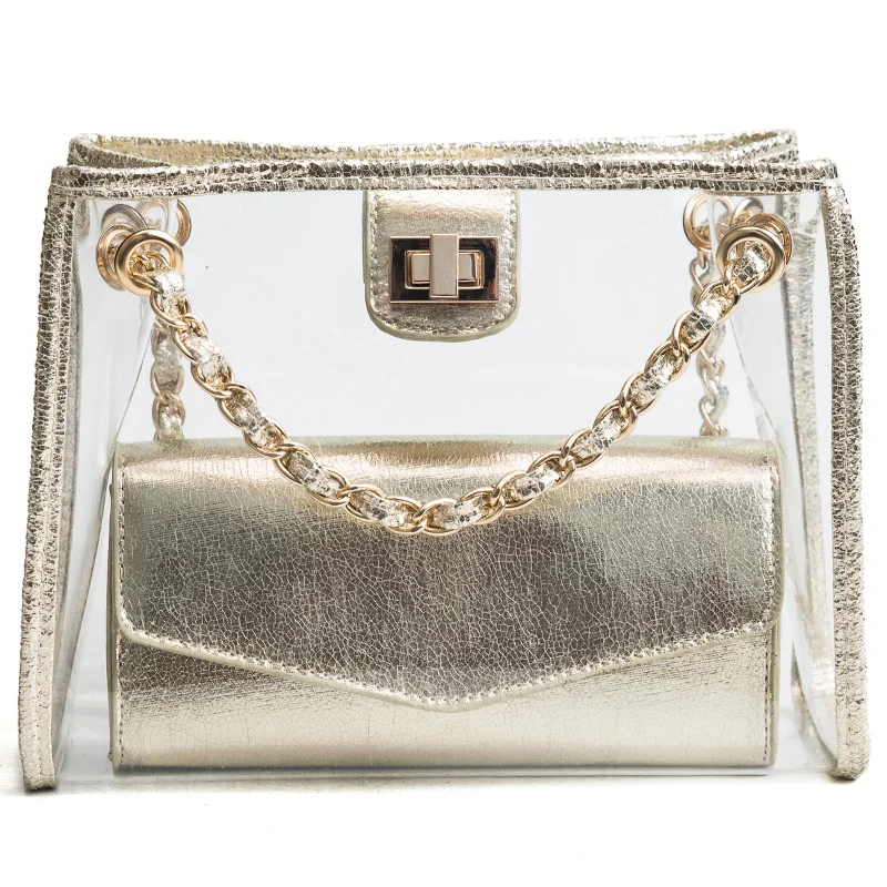 

Transparent Jelly bag 2019 Summer New Quality PVC Women's Designer Handbag Lock Chain Shoulder Messenger Bag Beach Travel bags
