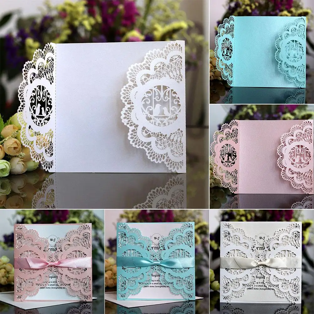 

10pcs/set European Style Wedding Invitation Laser Cutout Invitation Love Bird Greeting Card Wedding Party Decoration