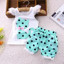 Комплект летней повседневной одежды для малышей, Детская футболка с короткими рукавами и рисунком кота в горошек+ шорты, комплекты одежды для девочек, JW6507