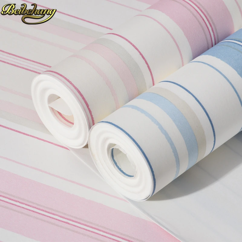 papel parede- Modern Mediterranean Blue Pink Stripe Wall Paper Non-woven Wallpaper Roll Decor Mural Creative Papel de Parede