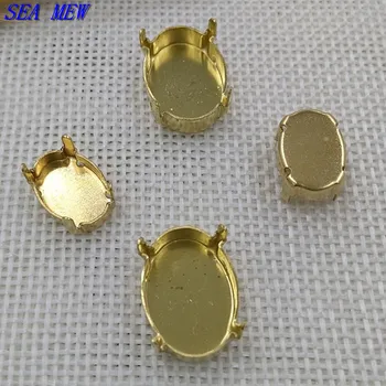 

SEA MEW 10*14mm 13*18mm Metal Copper Oval Base Setting Raw Brass Filigree Claw Tray Connectors For Jewelry Making