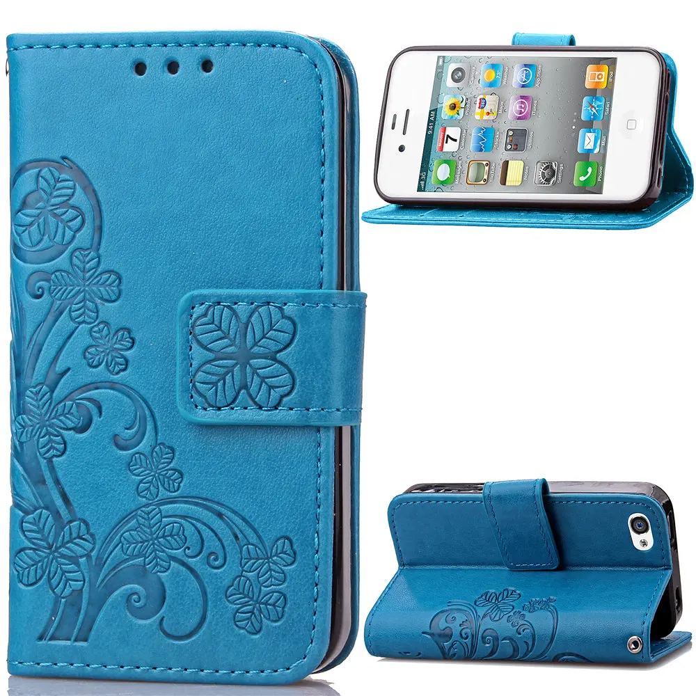 

4s Emboss Leather Case for iPhone 4 Luxury Flip Cover Stand Function Card Slot Wallet Cases 4 Covers black for iPhone4 iPhone4s