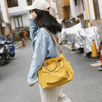 

Women Canvas Tote Shopping Bag Lady Shoulder Bag Big Capacity Pockets Girl Messenger Bag 2019 New School Books Travel Beach bag