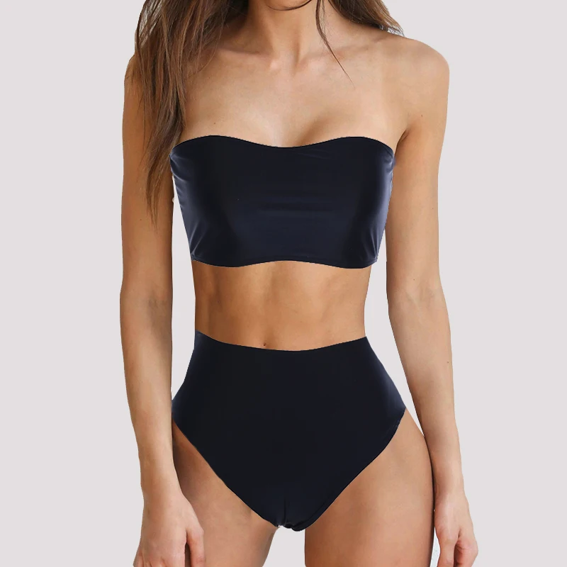 

4 Colors Bikins Black women sexy Swimsuit High waist Bikini Set Tube top Bathing Suit Swimwear Women Bathers biquini Hot bottoms