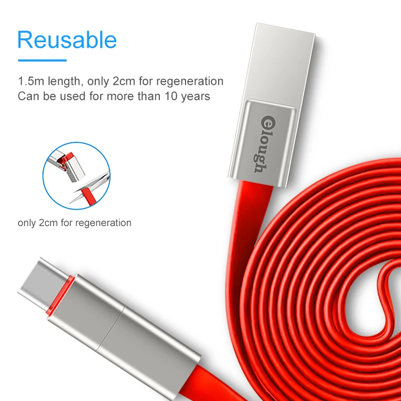 Elough DIY renovar USB tipo C Cable para Samsung Huawei Xiaomi de carga rápido QC 3,0 tipo-C teléfono móvil cargador de Energías Renovables de Cable USB