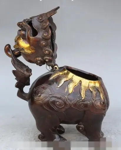 

S2108 7" chinese fengshui bronze gilt foo dog lion beast statue incense burner Censer discount 30% (C0324)