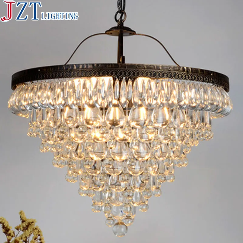 

Best Price 55cm Nordic Minimalist Crystal Lamp Drops E14 LED Lamp Lighting American Retro Aisle Dining Room Iron Chandelier