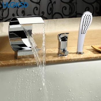 

ULGKSD Chrome Brass Bathtub Faucet Single Handle Function Switch Hot and Cold Water Mixer Tap Deck Mount Para Bathroom Shower