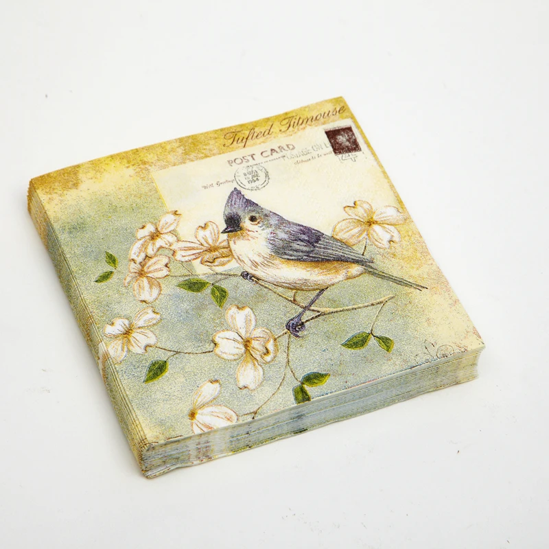 Cocktail napkins 20pcs 25*25cm 3 ply yellow bird paper napkins for