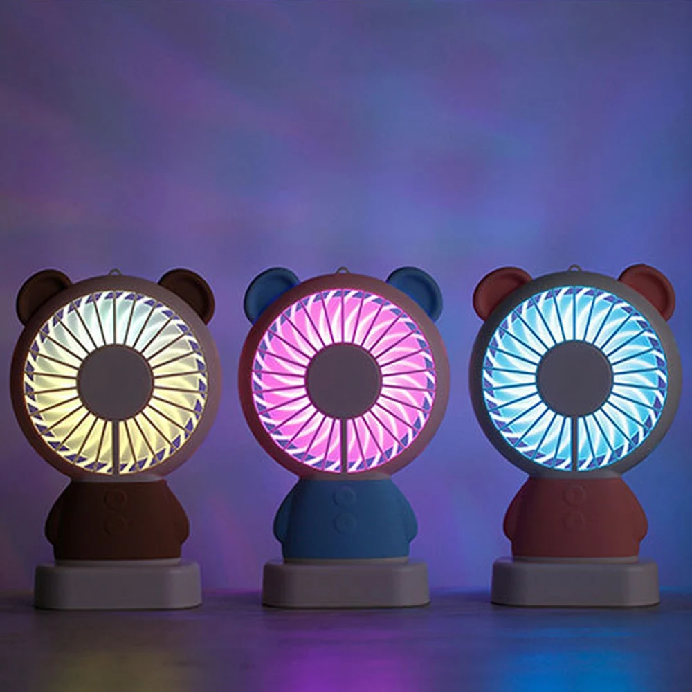 

Portable Handheld Fan Electric Fan Damo Bear Fan Outdoor Summer Ultrathin Coloured Lights with Base Pocket Fan Mini Travel
