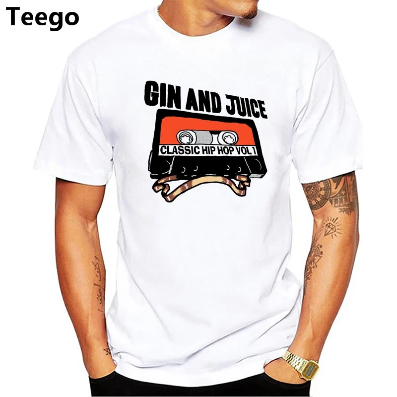 Snoop Dogg Gin and Juice T shirt, White + Hip Hop Sticker Pack 3D Men