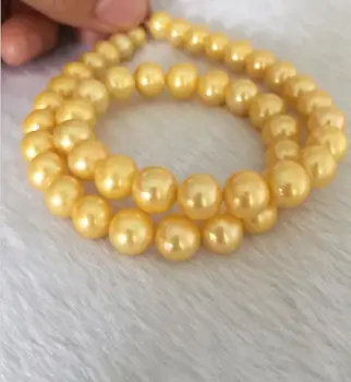

elegant 9-10mm south sea round gold pearl necklace 18inch k