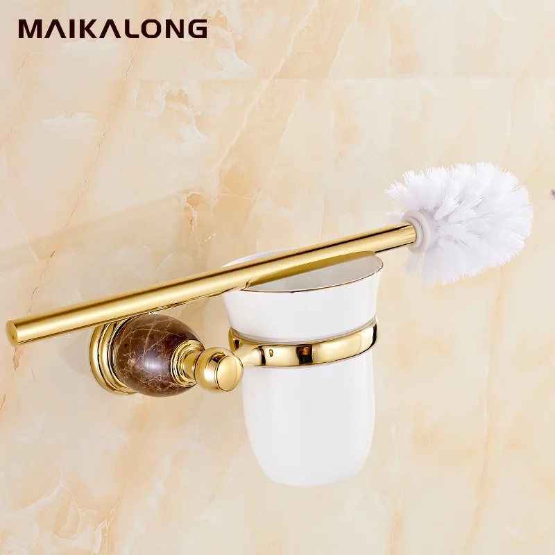 Free Shipping Jade Golden Brass Bathroom Accessories Toilet Brush