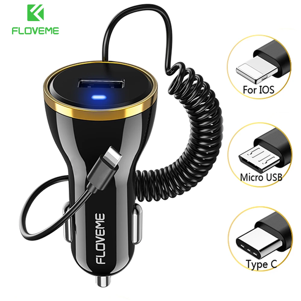 FLOVEME USB Car Charger For iPhone X 7 8 With Micro USB/Type C/For IOS