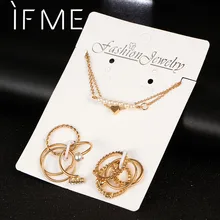 IF ME Trendy Gold/Silver Color Heart Crystal Wedding Jewelry Set For Woman White Mock Pearl Ring And Elegant Bracelets Best Gift