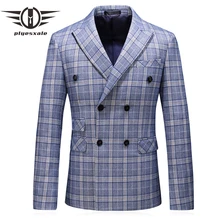 Новое поступление, весенне-осенние клетчатые свадебные блейзеры для мужчин, повседневный мужской блейзер, приталенные мужские блейзеры, 4XL 5XL, Q724