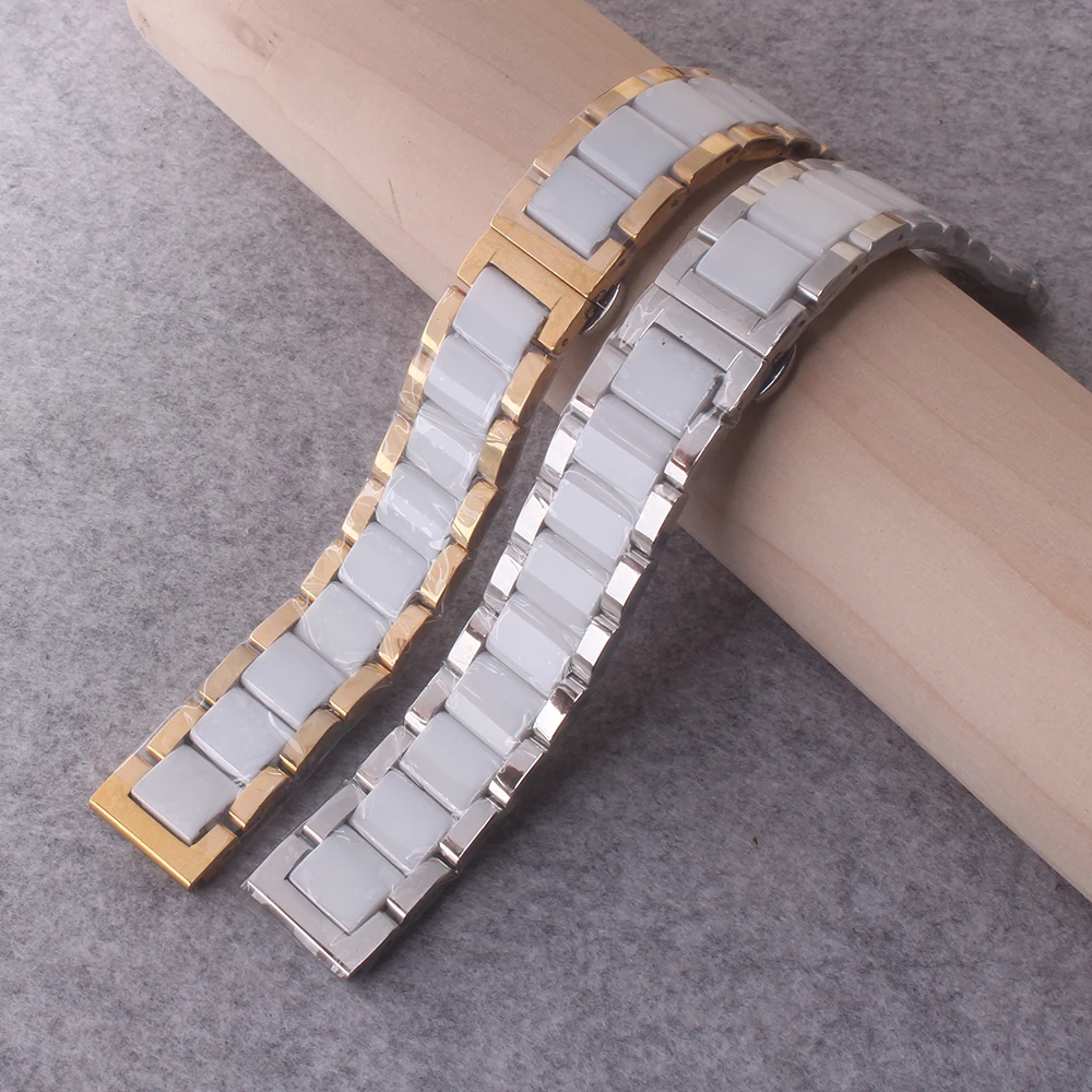 

20mm Watchband Gold and white ceramic Watch strap bracelet for men women watches new arrivel stainless steel buckles deployments