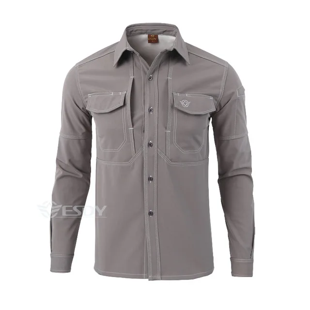 ESDY Открытый Кемпинг и туризм Рубашки для мальчиков осень с длинным рукавом теплая рубашка мужские свободные ветрозащитный водонепроницаемый анти-weartactics рубашка - Цвет: Серый