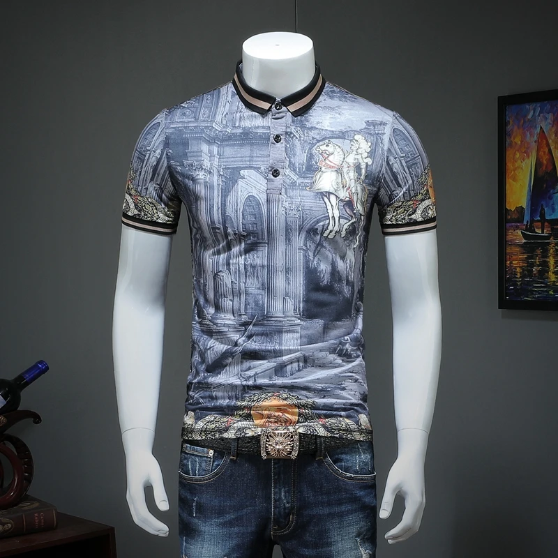 

2019 summer men lapel POLO short-sleeved shirt printing qiantang qt2009 article number T316 P75