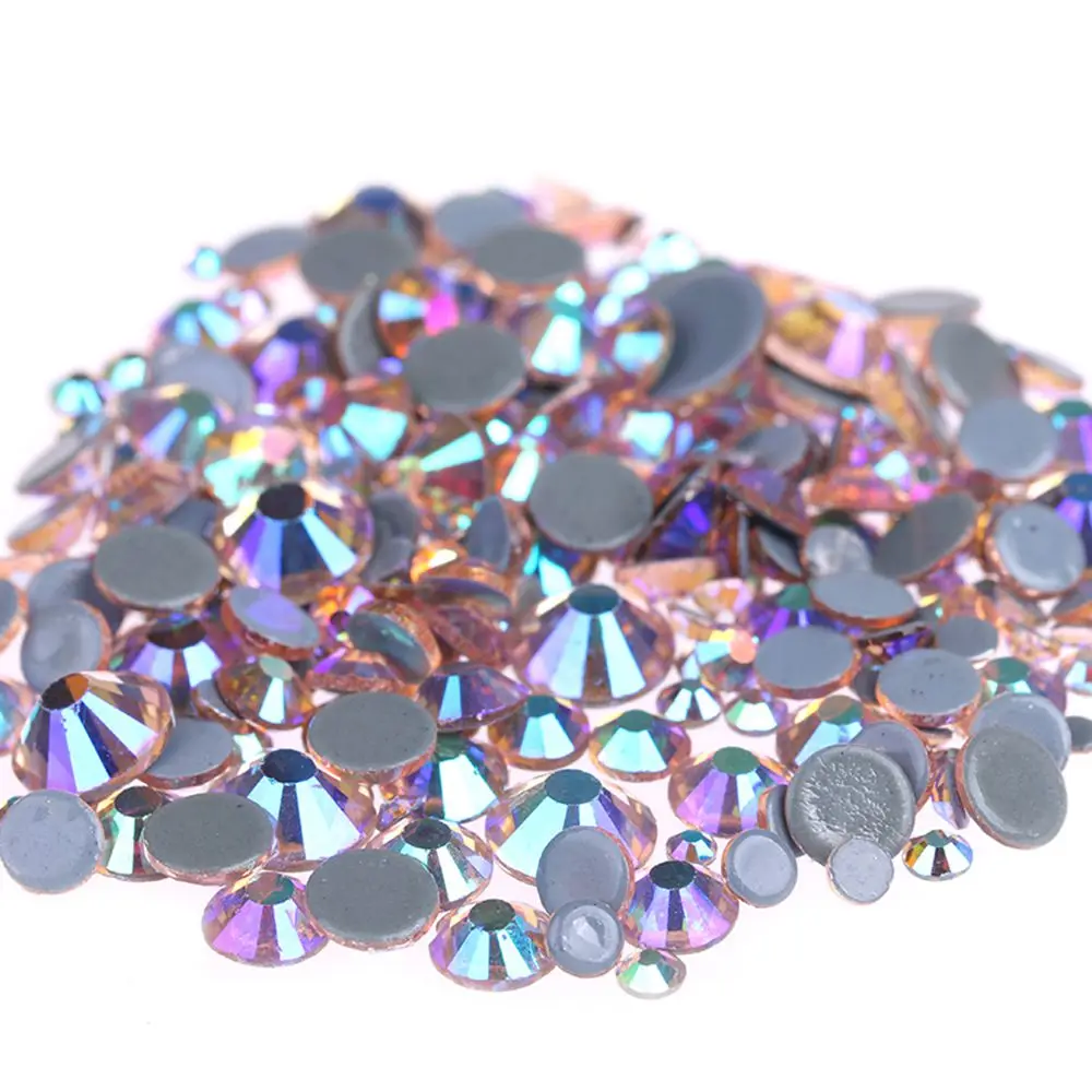 

CHAMPAGNE AB Color Hotfix Rhinestones ss6-ss30 Flatback Glue Backing Iron On Glass Stones Appliques For Fabric Garments Supplies