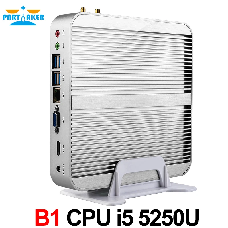 Partaker Broadwell PC Win10 Fanless Mini PC Core i5 5250U 4K HTPC Graphics 6000 HDMI VGA 300M Wifi HTPC NUC Computer