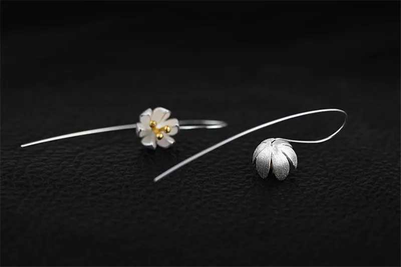 Lotus Fun реальные 925 пробы серебро Природный ручной Fine Jewelry Винтаж цветок Длинные Висячие серьги для Для женщин Brincos