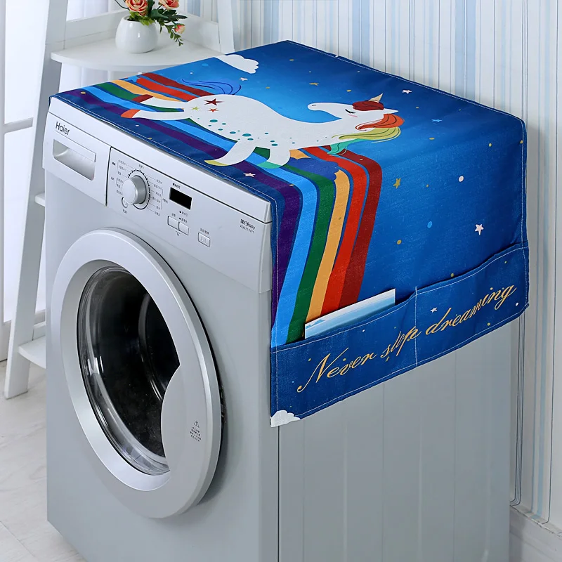 Cartoon Rainbow Horse Washing Machine Cover Refrigerator Cover Microwave Cotton Linen Waterproof Cover