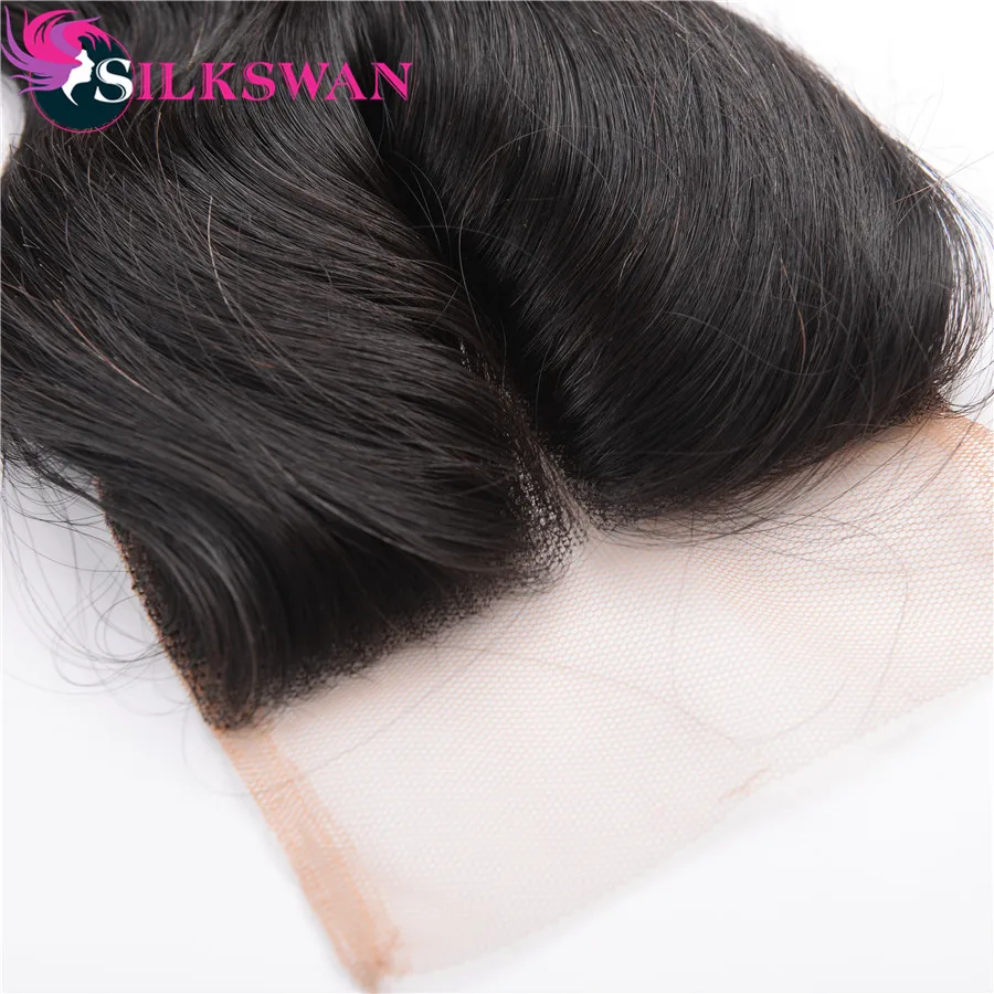 Silkswan бразильские волосы объемная волна швейцарское кружево Закрытие 8-20 дюймов 28 дюймов Кружева Закрытие средняя/свободная часть средний коэффициент remy волос