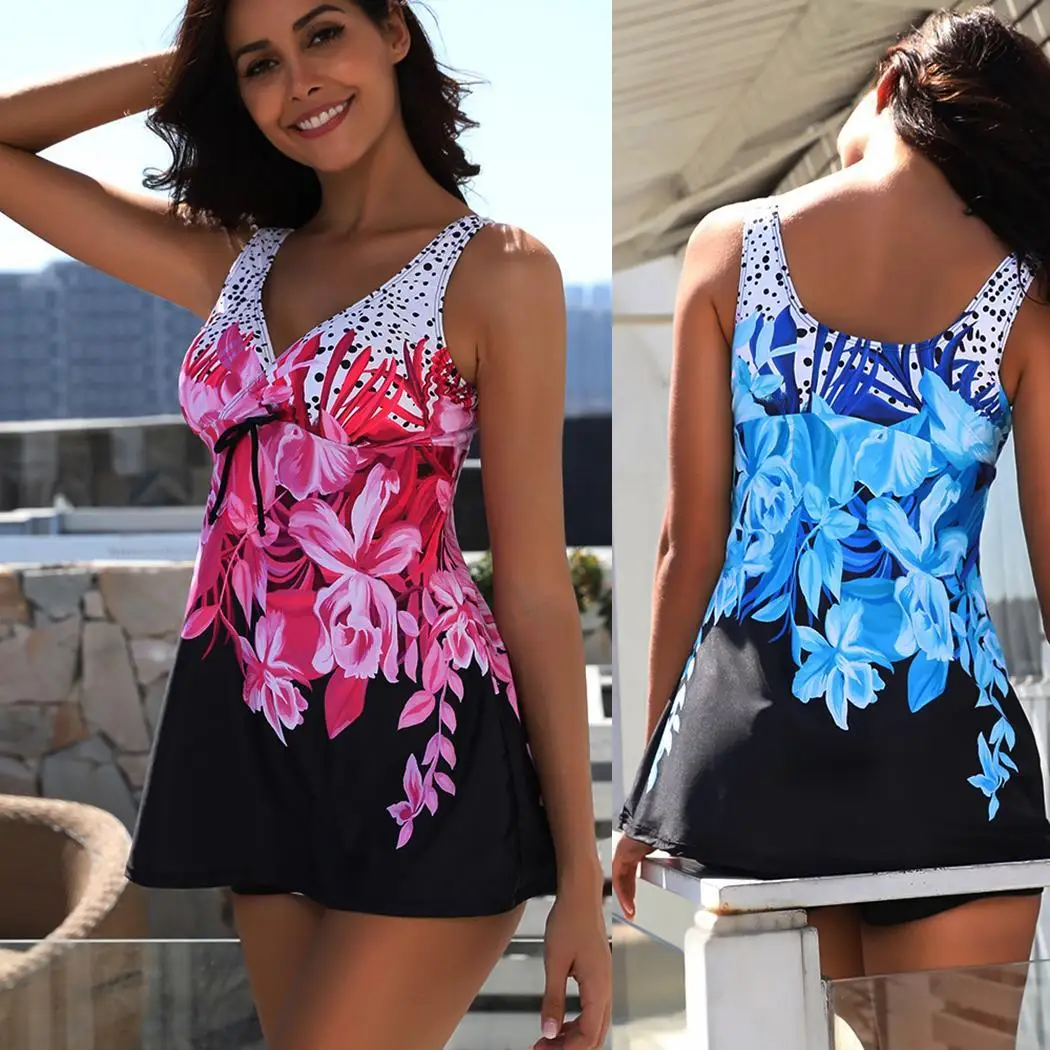 

Women Casual V-neck Sleeveless Floral Print Swimsuit Swimwear Warp Front, A Line Casual, Dress Summer, Autumn