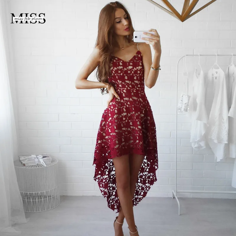 Cena Nowe sukienki koronkowe 2019 bez rękawów sukienki wieczorowe czerwone letnie seksowne ubrania ślubne na plaży Plus rozmiar V Neck Vintage Vestidos czerwona sukienka