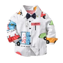 Мода для мальчиков с милым бантом геометрические блузки с принтами дети однобортный свежий рубашки мальчиков топы корректирующие детские хлоп