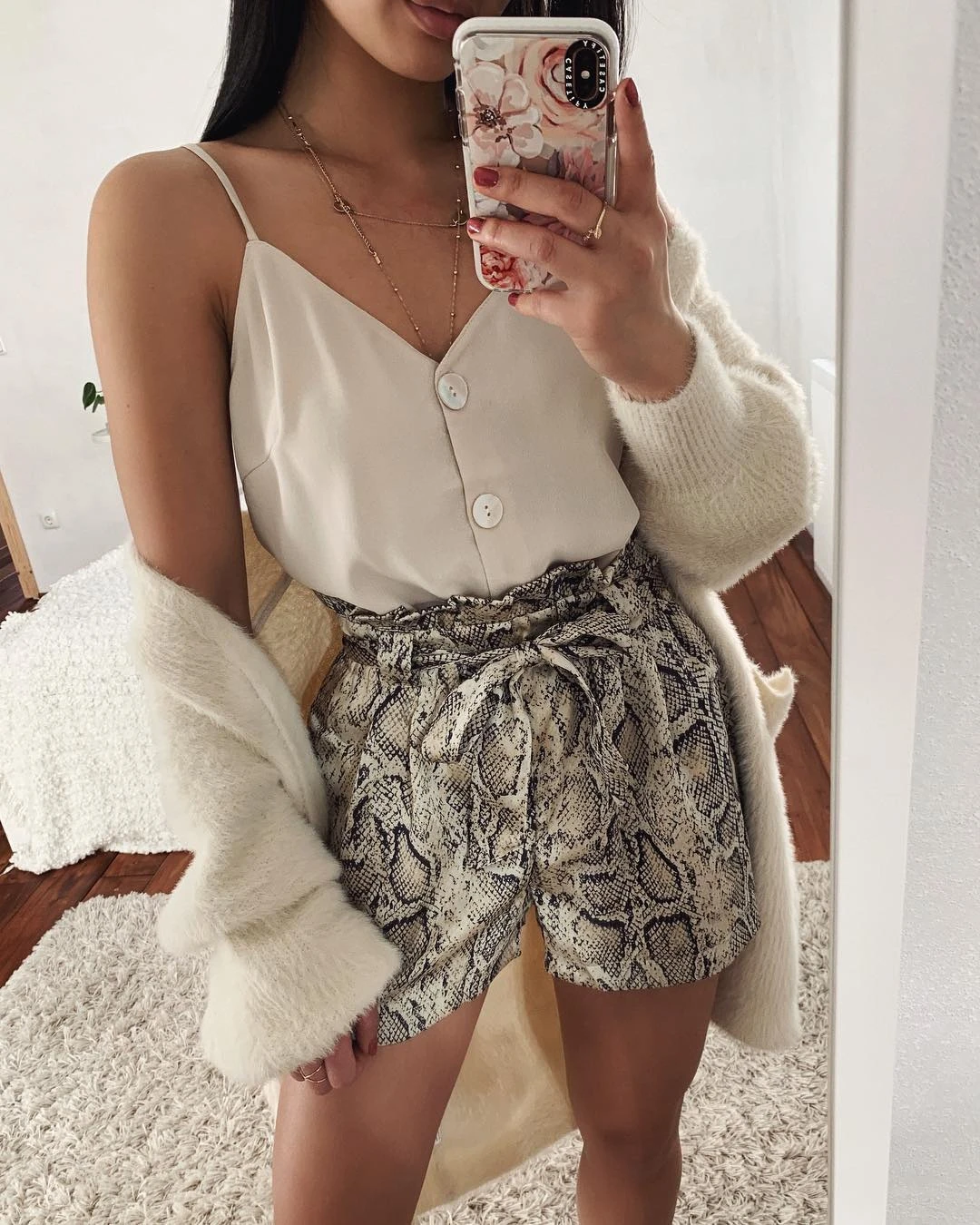 snakeskin paper bag shorts