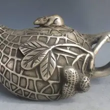 Интересный старый древнее тибетское серебро арахисовая форма чайник и крышка мыши с Qianlong Mark