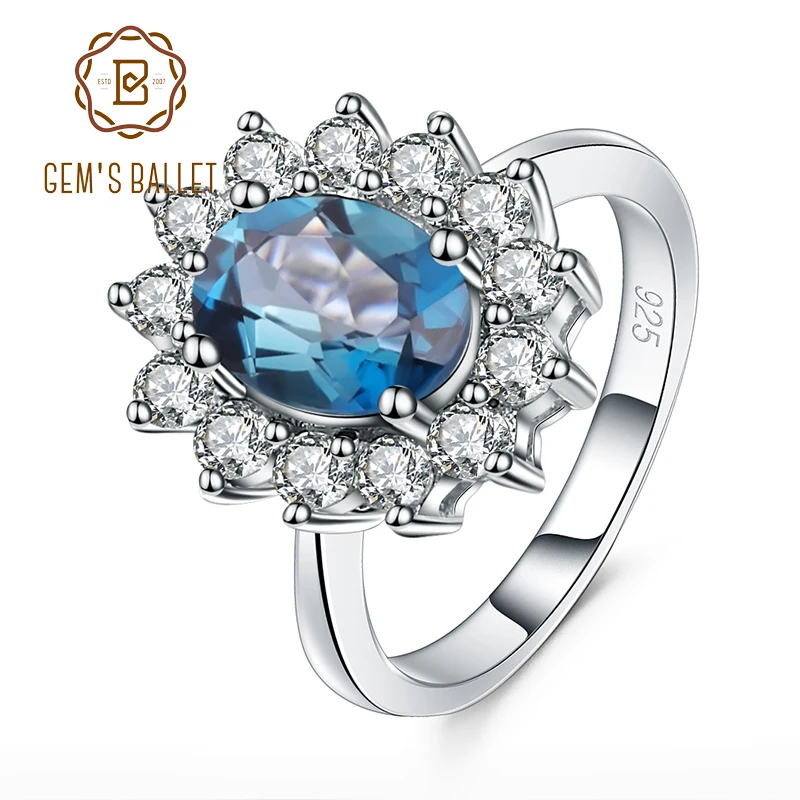 GEM'S BALLET 1.57Ct Oval Natural London Blue Topaz Gemstone Ring Real 925 Sterling Silver Wedding Rings for Women Fine Jewelry GEM'S BALLET 1.57Ct Oval Natural London Blue Topaz Gemstone Ring Real 925 Sterling Silver Wedding Rings for Women Fine Jewelry