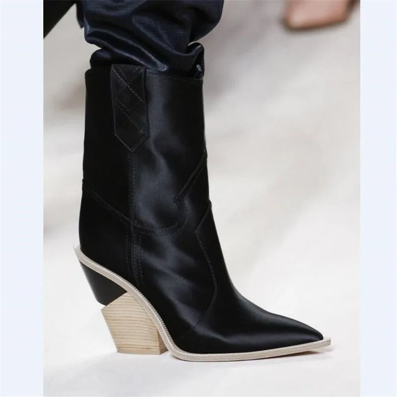 JAWAKYE/ботинки на высоком каблуке-шпильке зимние ботинки в стиле панк с острым носком женские ботильоны на танкетке, без застежки, с деревянным лицевым покрытием, со змеиным узором
