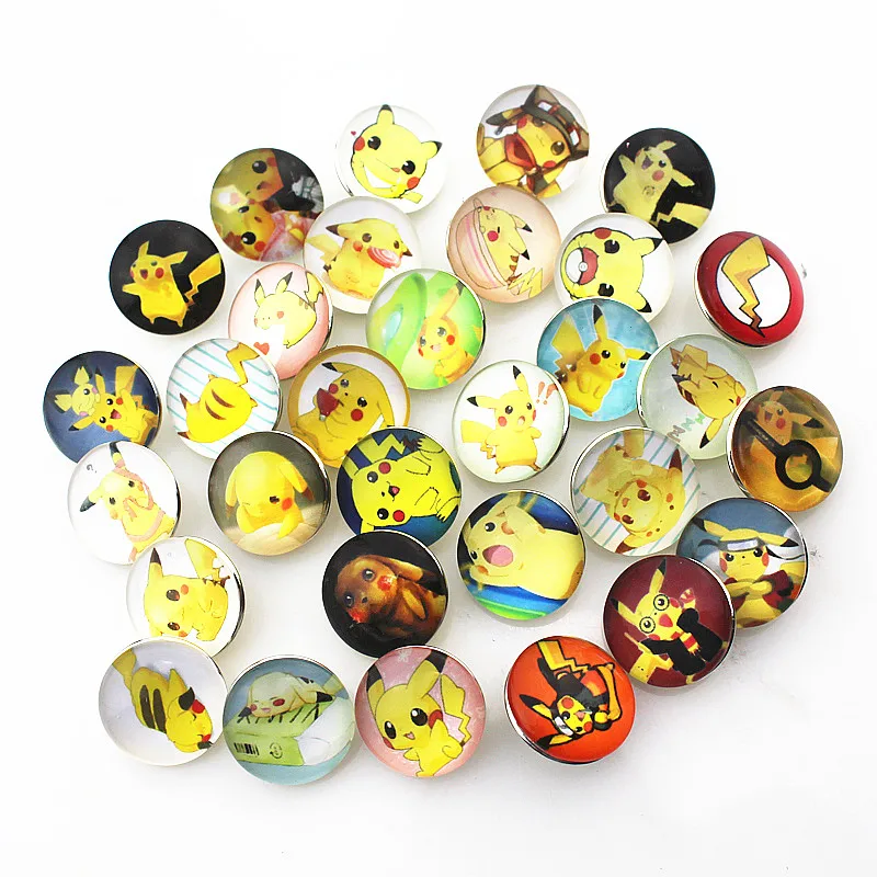 

Mix 10pcs/lot Pikachu cartoon Snap Button pretty Pocket Monsters Glass Snap Buttons Fit bangle 18mm DIY Snap Bracelet Jewelry