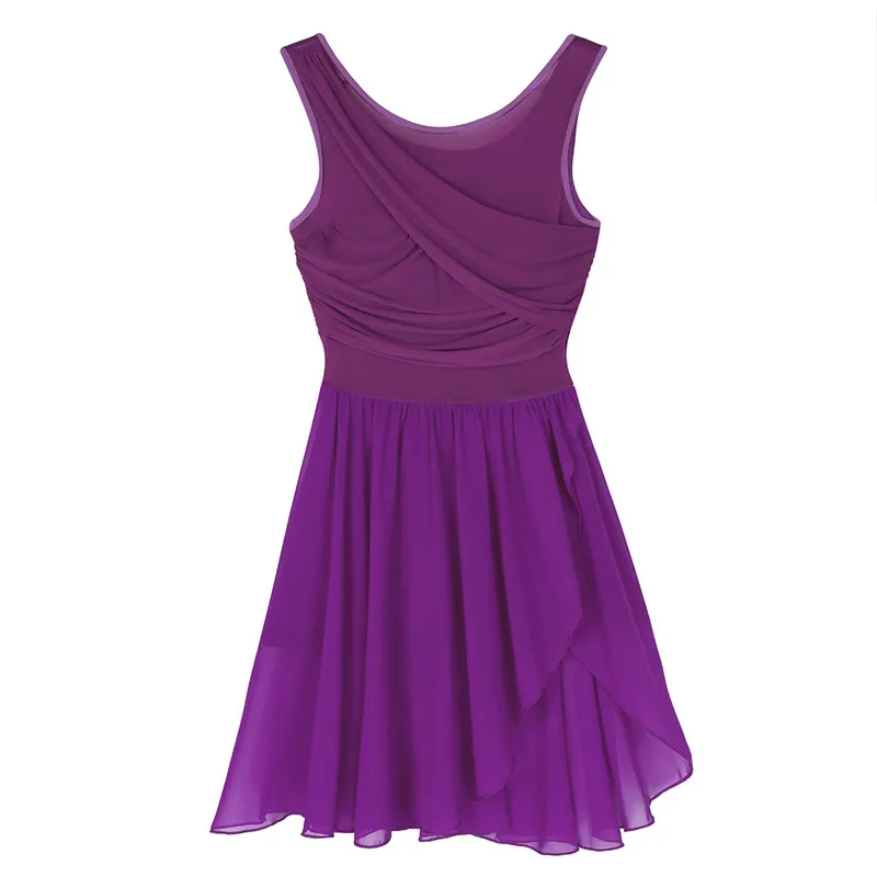 Женское асимметричное шифоновое трико без рукавов с вырезами для балета, танцевальное платье для взрослых, лирический современный танцевальный костюм, танцевальная одежда - Цвет: Purple